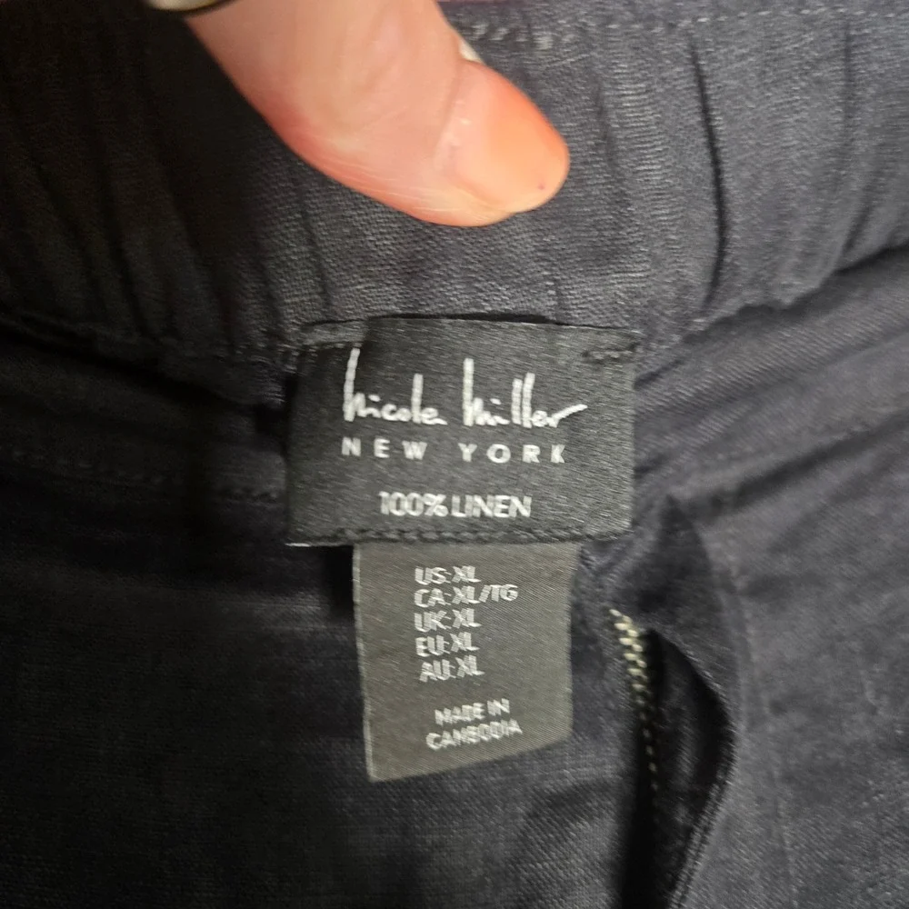 Nicole Miller New York 100% Linen Cargo Pants XL High Rise Lagenlook Minimalist